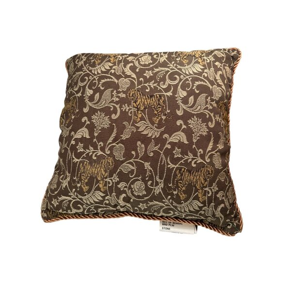 Dakota Bay Bengal Tiger Brocade Decorative Pillow Motif Rope Cushion Home - Picture 1 of 16